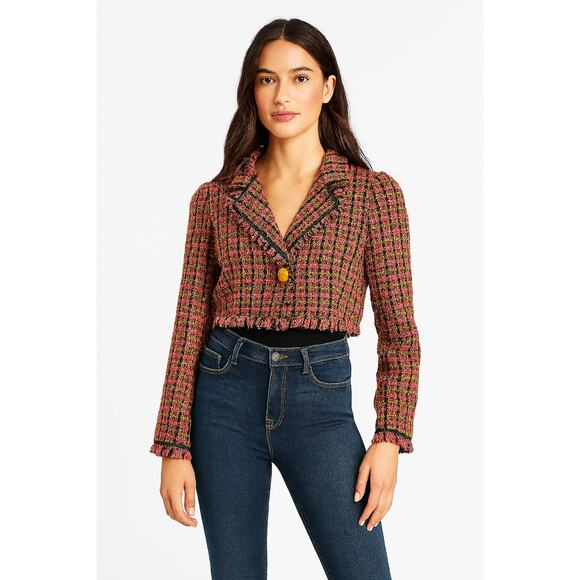 Anthropologie Maeve Pink Tweed Cropped Blazer Jacket – Size 4 - Picture 1 of 10